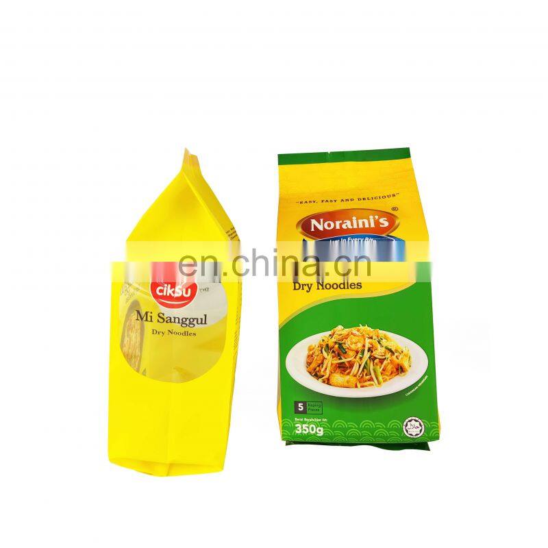 Custom Design Food Grade Noodles Transparent Packaging bags Pasta Packaging Bag Side Gusset Bag with window