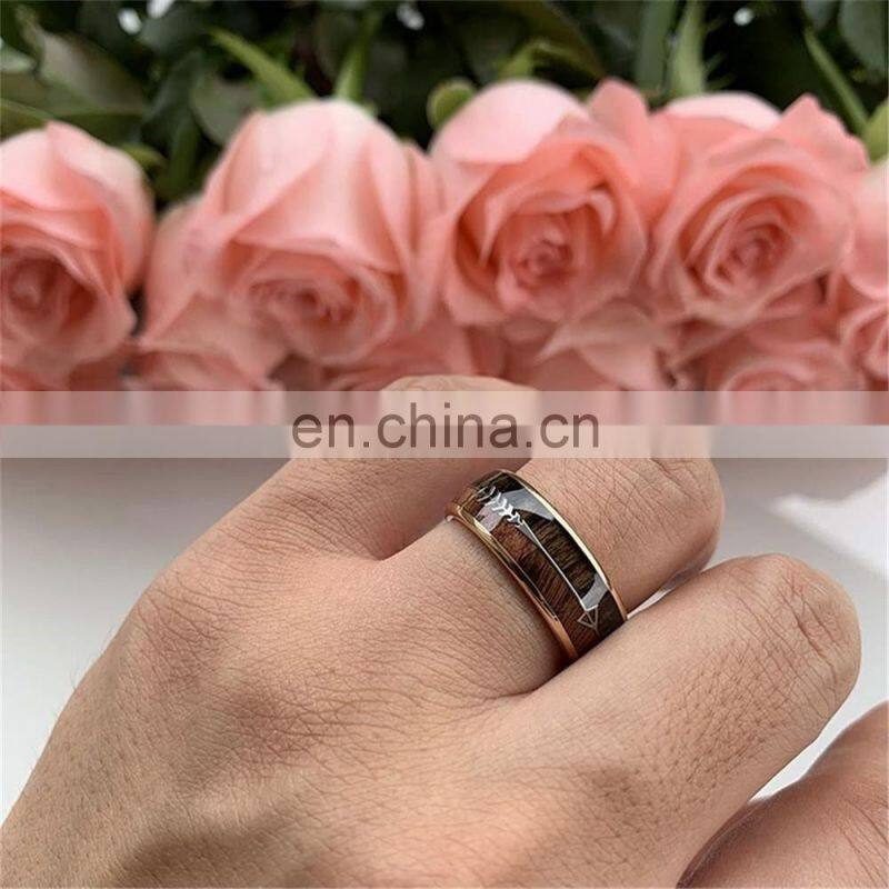 2020 Fashion Trendy Simple Casual Sporty Stainless Steel Rose Gold Arrow Wood Grain Ring for Men Women Jewelry Never Rust Rings