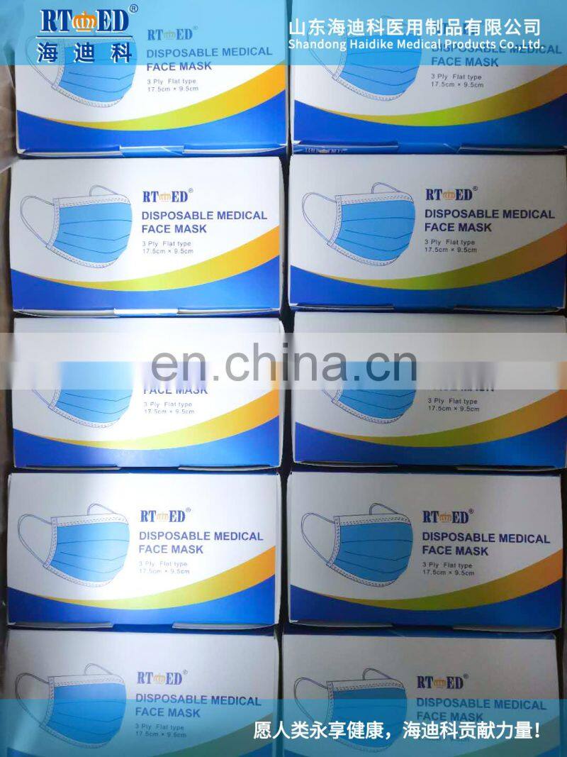 Disposable medical surgical face mask TYPE IIR 3ply earloop non-woven CE exporting white list EN14683:2019