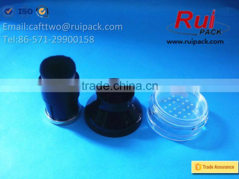 Plastic clear loose powder case with lockable sifter, black loose powder jar/container with brush cap