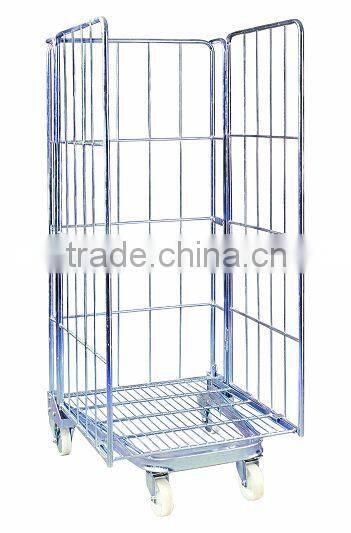 Logistic warehouse insulated foldable steel wire roll cage trolley