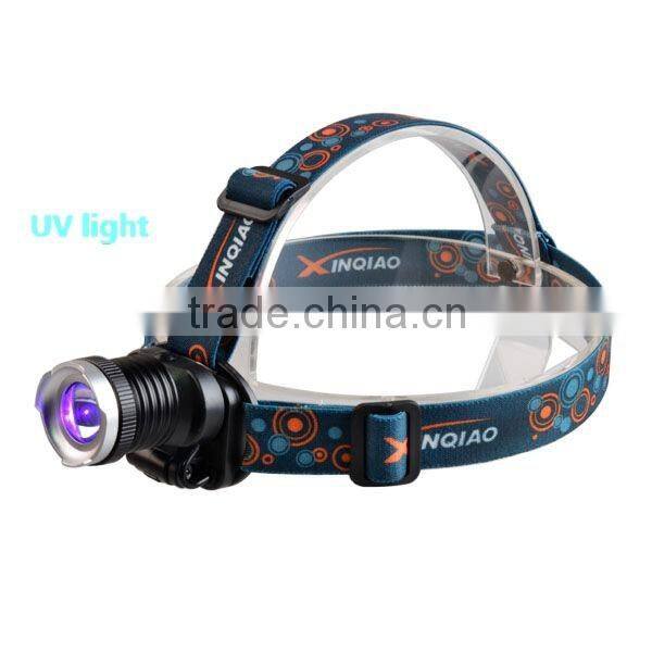 Rechargeable uv light headlamp 390-395nm 5w black light headlamp