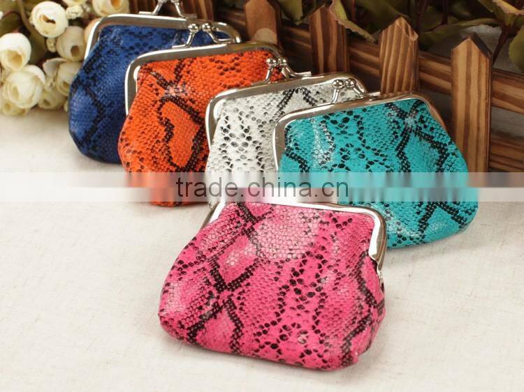 Snake Skin Printed Leather Clasp Purse Coin Wallet