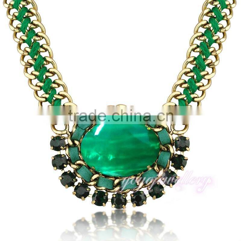 Dubai design gold plated rope emerald necklace