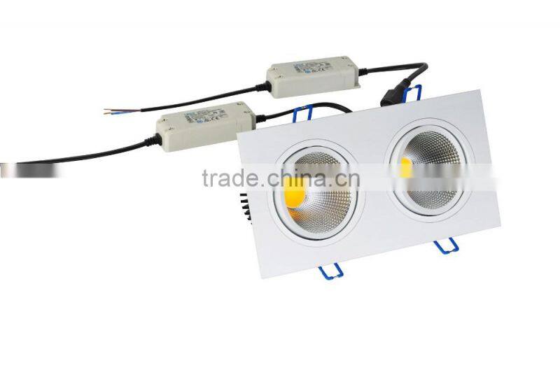 High brightness 2*10w square led cob downlight 230v black dimmable downlight