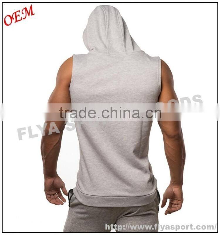 2016 Latest high quality blank sleeveless tank top pullover zipper gym singlet hoodies