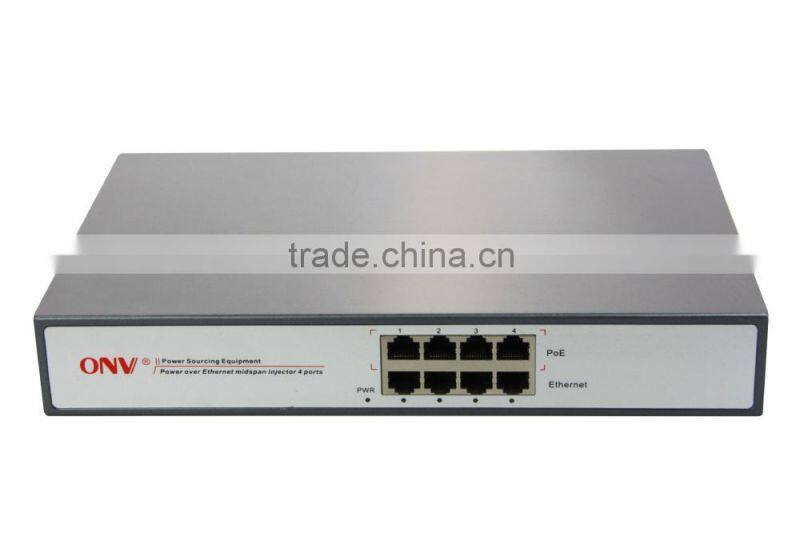 Best sall and god quality 4 gigabit port injector poe 15.4W per port for IP camera