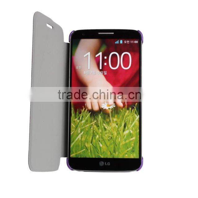 Low price Wallet flip Litchi pattern PU case cover for LG G2