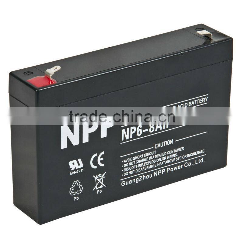 Valve regulated lead acid battery 6v8ah