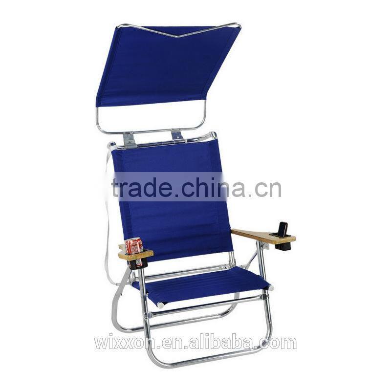 Wooden Armrests Shoulder Straps Folding Beach Chair With Sunshade