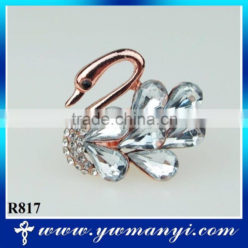 Custom made ring swan logo elegant crystal rose gold plating Ring R817