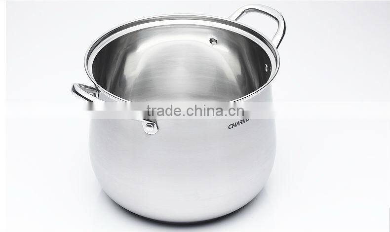 2016 ChaoZhou hot selling double ears capsuled bottom pot with glass lid&deep cooking pot cookware with competitive price