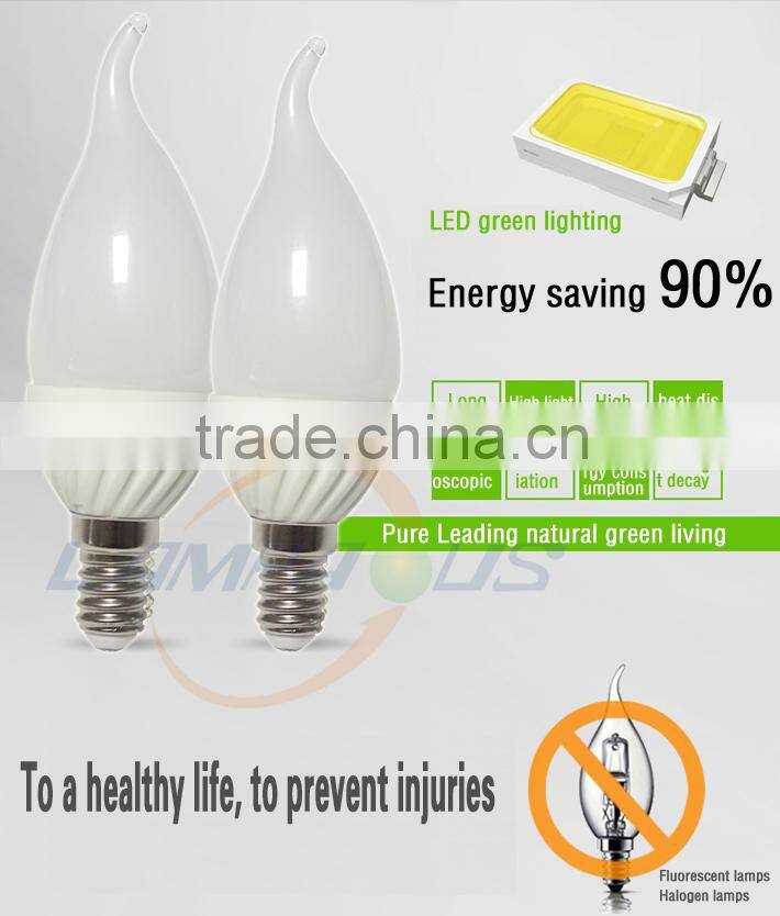 ce rohs e12 e14 e27 led chandelier candelabra bulb candle lights 85~265V AC ceramic 3w led candle lamp