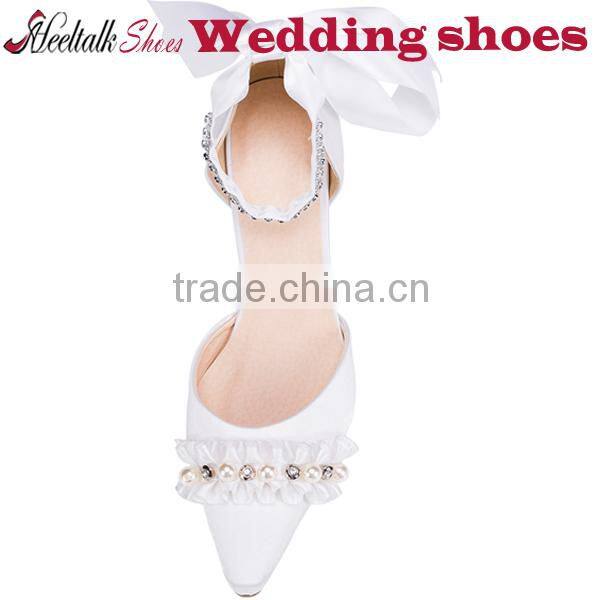 Wholesale pointed toe crystal stiletto wedding shoes with ankle strap
