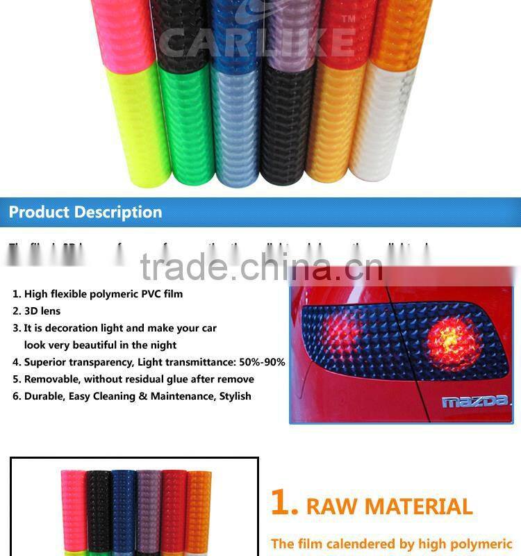 Self Adhesive Tranparent 3D Foil Car Light Sticker Wrap Vinyl