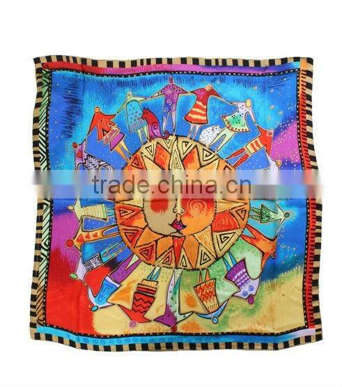 Fashion Printed Silk Square Foulard or Print Silk Scarf