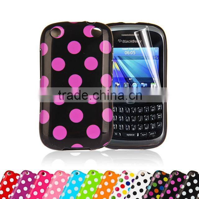 Set Screen Protector And Case For Blackberry 9320 , Polka Dots Gel TPU Case For Cell Phone