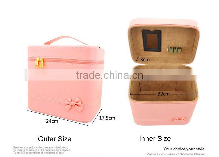 Cosmetic Case Travel Toiletry Bag Organizer With Mirror And Butterfly Knot Design