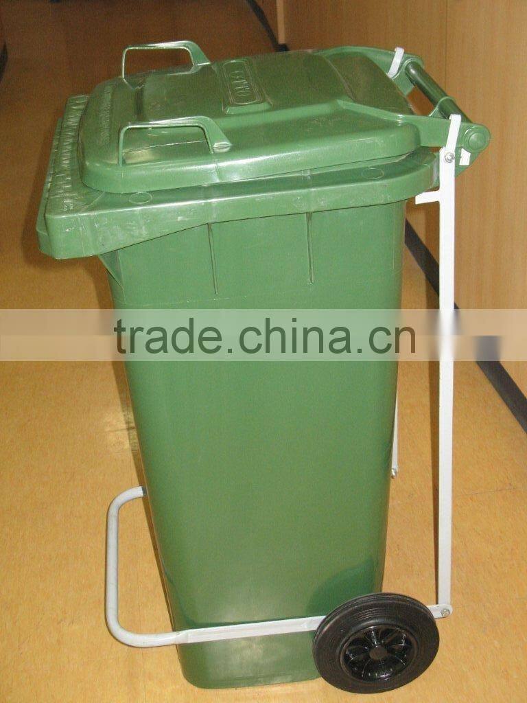 Moblie bin with side pedal,120liter dustbin with middle pedal,plastic foot pedal waste bin