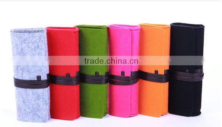 Grey Felt Soft Eyeglasses &Sunglasses Protective Roll Up Case Pouch