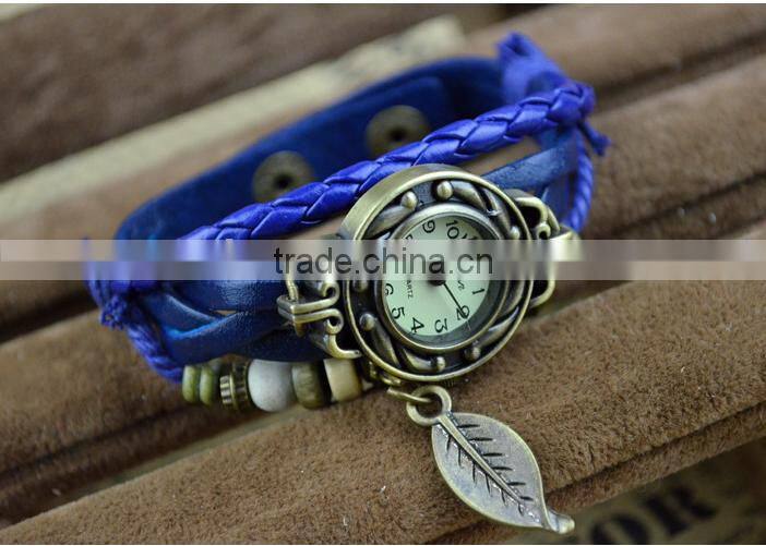 New Hot Retro metal Fashion Leather Bracelet Water Quartz Hand Clock Women Wrist Watch ,antique gold filled watch