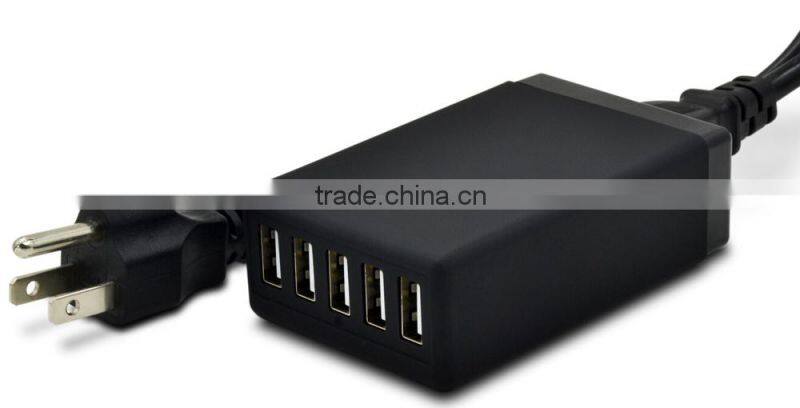40W 5V8A 5 Port Multiple USB Smart Charger Multi Travel Power Adapter for USB-Charged Devices(Black)
