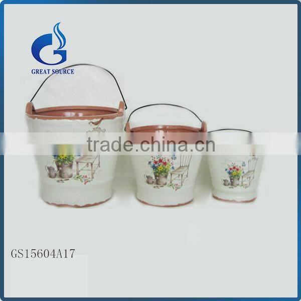 Unique flower decal china round ceramic flowerpot set