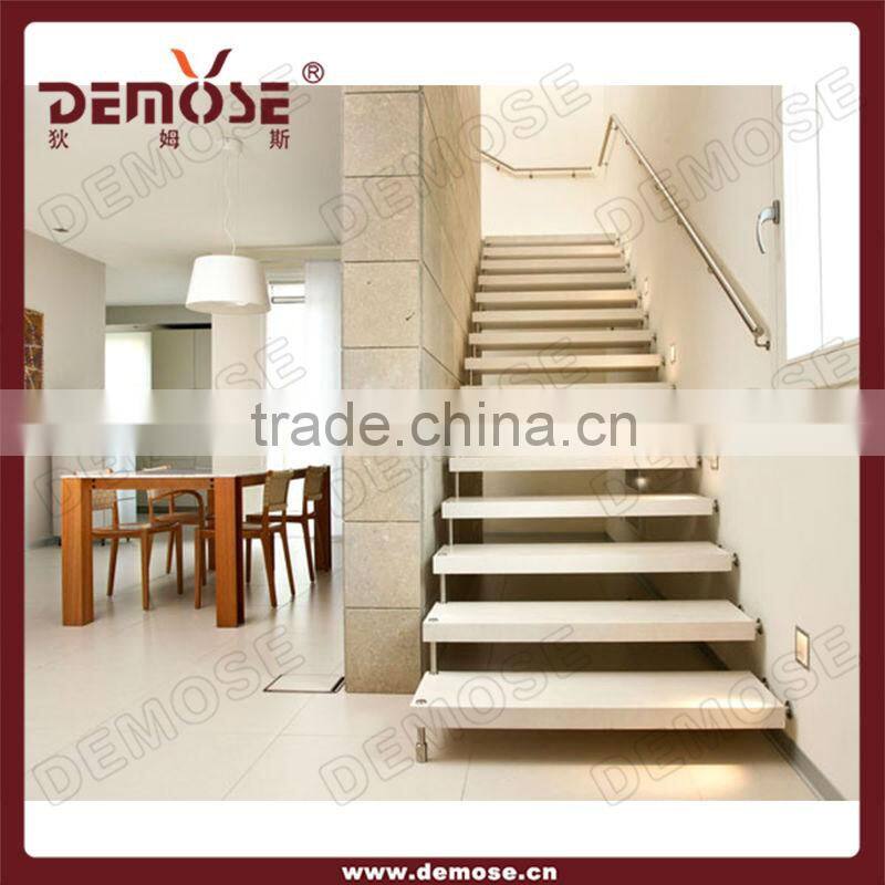 cantilevered glass railing wood stair