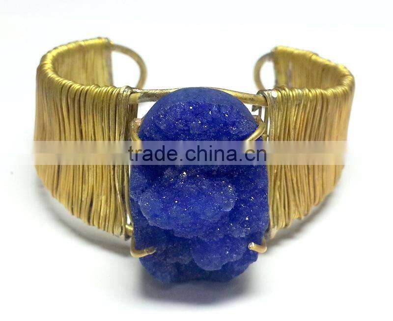 Lapis Druzy Cushion 925 Sterling Silver Bracelet, Designer Druzy Semi Precious Bracelet, 925 Sterling Silver Designer Jewelry