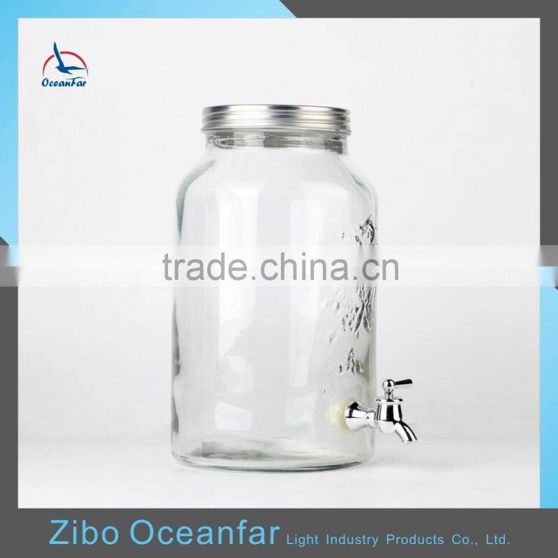 High Quality 5L Jug Glass Juice Dispenser Tree Embossed Beverage Dispenser With Tap