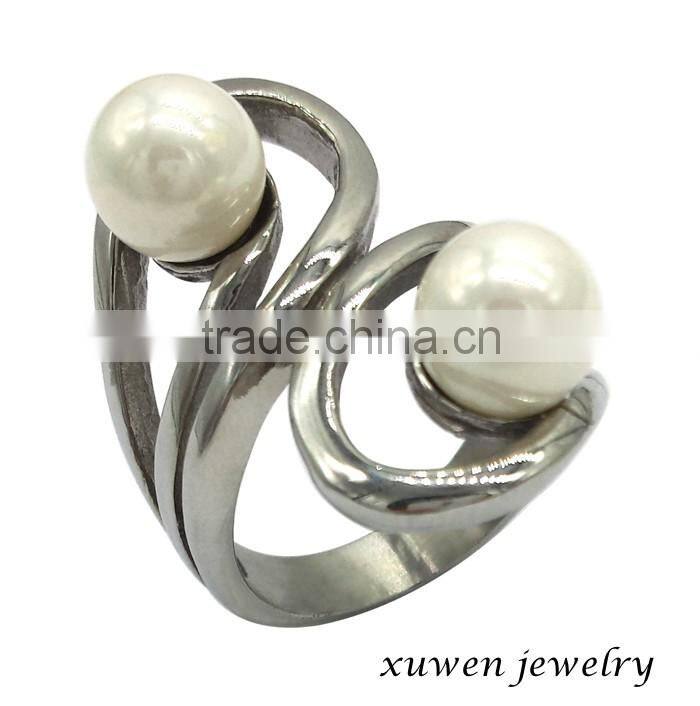 2016 custom OEM stainless steel new design pearl finger ring