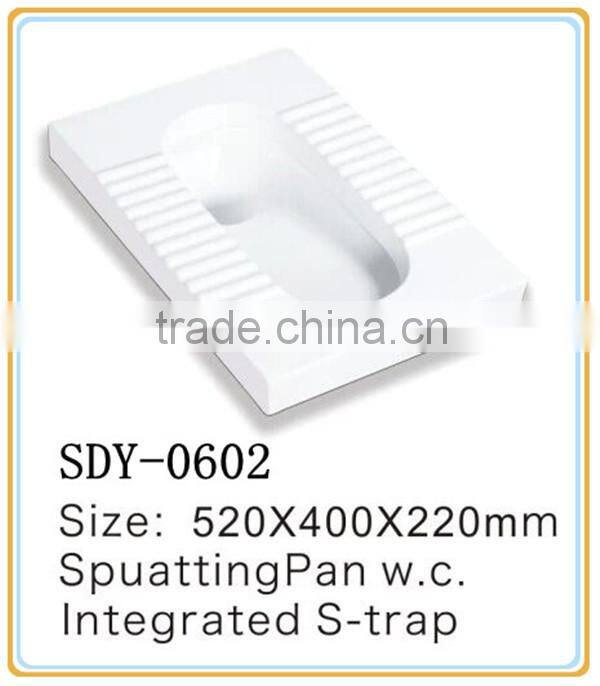 hot sale ceramic wc pan with integrated s-trap bathroom squatting pan toilet