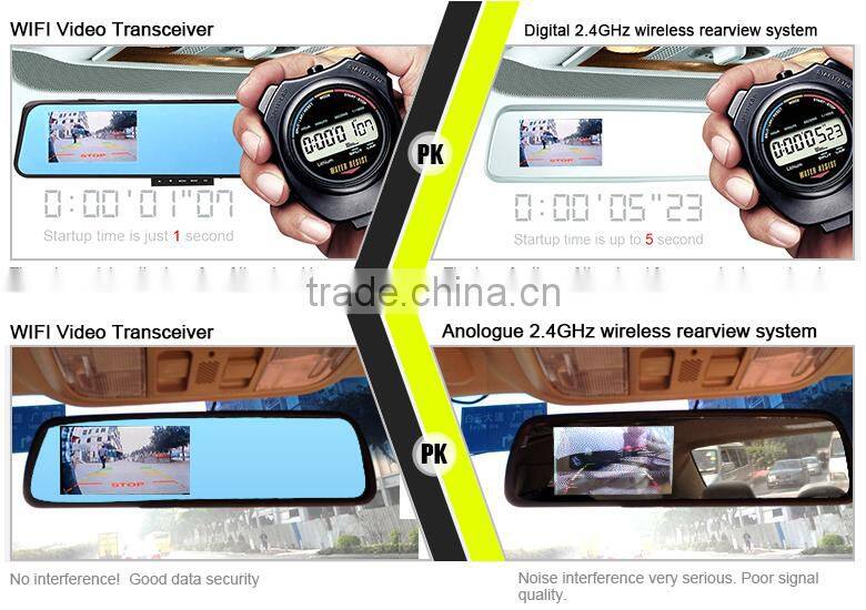 wifi wireless 2.4G 4.3inch wire free one second startup waterproof HD car rearview mirror