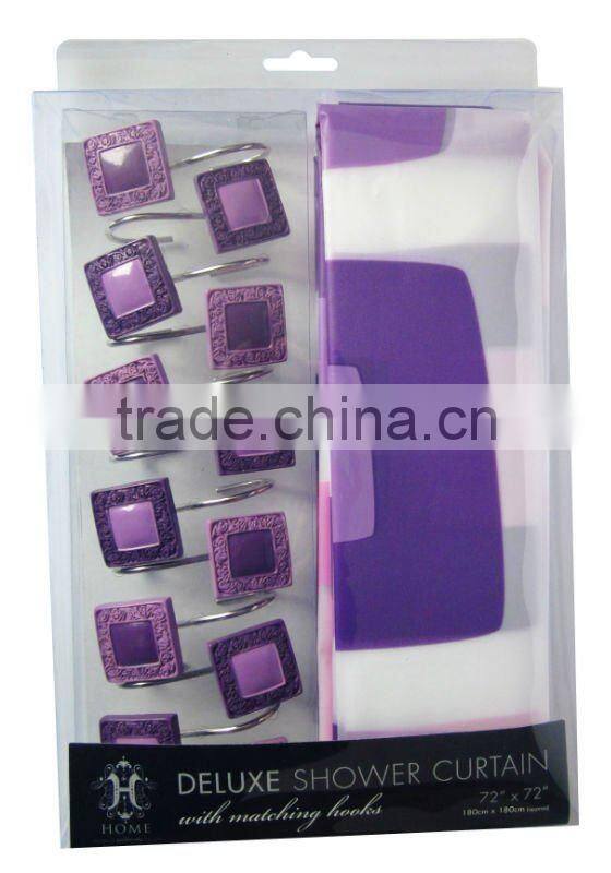 1PCS PEVA shower curtain with12pcs decorative hooks