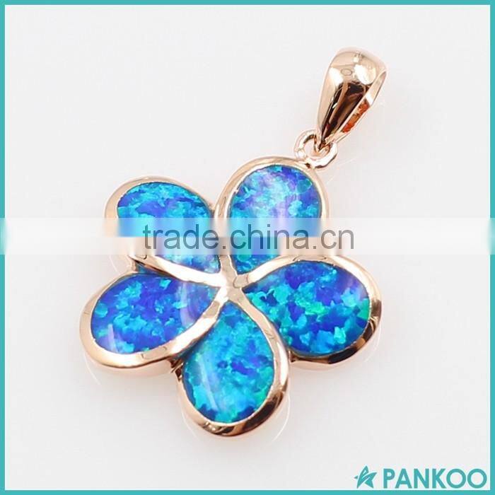 Hot Sale 925 Sterling Silver Blue Inlay Opal Hawaiian Flower Charm Pendant
