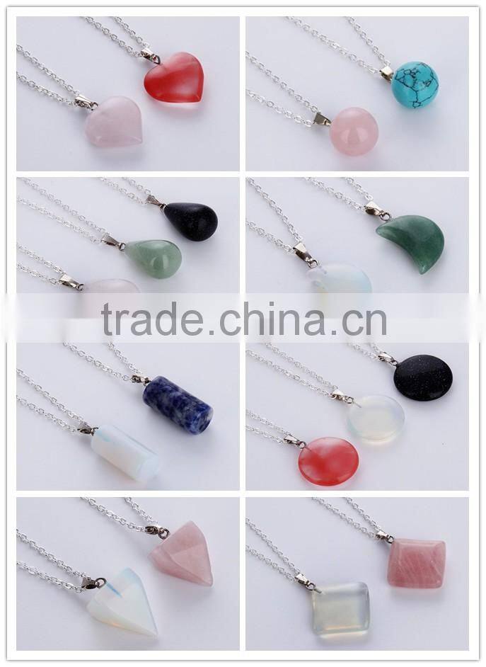 2016 Wholesale Quartz Stone Pendants Natural Crystal Point Pendant Lapis Lazuli Crystal Prism Conical Jewelry Necklace