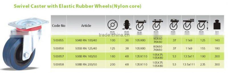 low rolling resistance elastic rubber caster wheel , medium duty fixed elastic rubber caster , Caster wheel