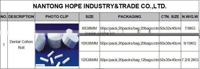 8x38mm 10x38mm 12x38mm size dental cotton roll