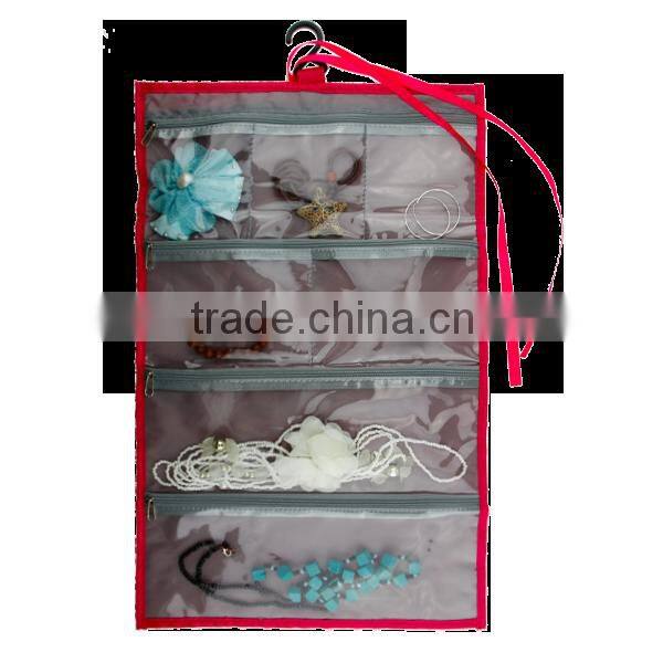 Foldable Girl Cosmetic Jewelry Roll UP Bag, Cheap Easy Travel Roll up Bag