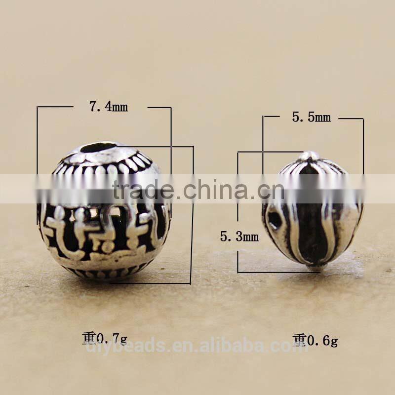 Carved Thai Silver Charm Beads Jewelry Finding