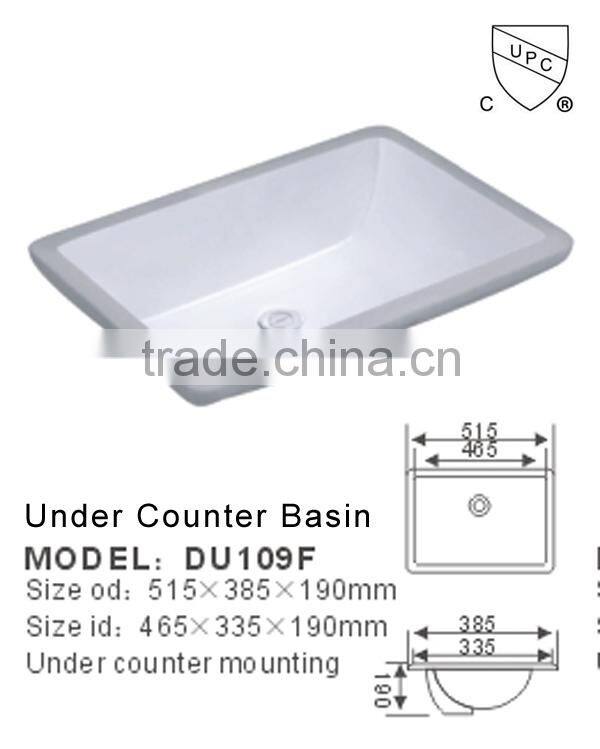 High quality white ceramic rectangle undercounter bathroom sinks DU109E