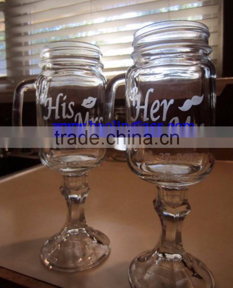Bride & Groom Mason Jar Wine Glasses