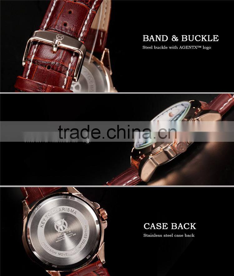 Date Rose Gold Case Analog Leather Strap Male Quartz Clock Men Business Watch