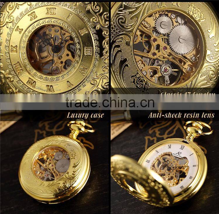 Skeleton Steampunk Transparent Half Hunter Roman Dial Gold Mechanical Pocket Watch