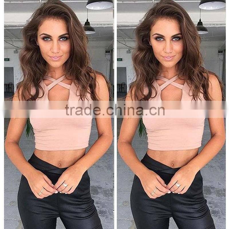 Bonvatt Sleeveless cross-three-color v-neck women's T-shirt