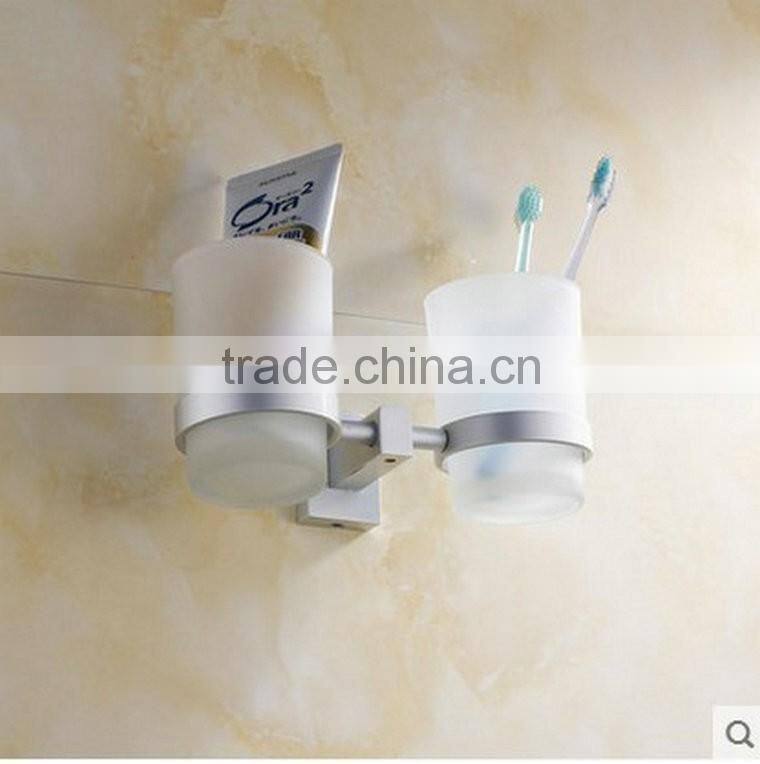 Wholesale Prices Aluminum Alloy And Glass Chrome Finishing Bathroom Accessories Wall Mounted Double ToothBrush cup holder