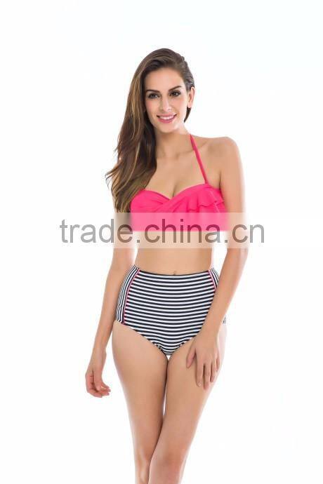 2016 Latest striped Retro High Waist Bikini