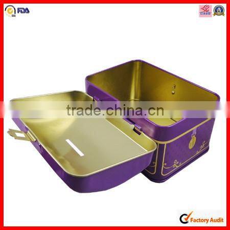with lock children money coin bank tin box