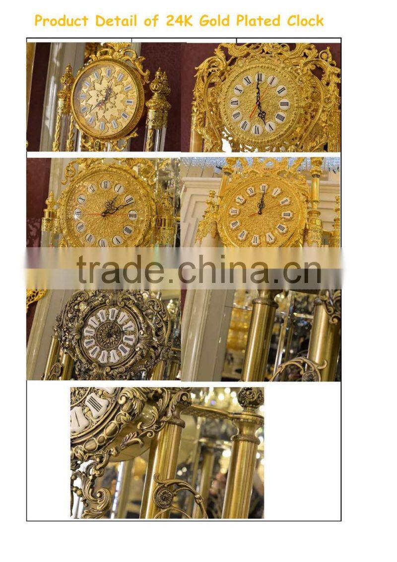 Royal Brass and Crystal Decorated Art Table Clock, Luxury Design 24K Gold Plated Table Clock, Empire Gold Gilt Table Clock