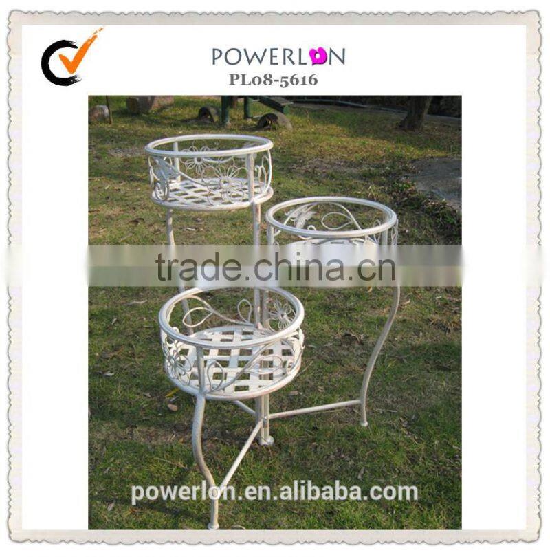 POWERLON Vintage French style 3 pots metal plant stand outdoor decoration